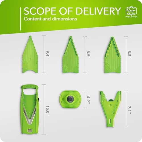 Börner Mandoline Slicer V5 (Starter Set) • Vegetable V-Slicer for Slices, Sticks & Dices in Various Sizes • With Stainless Steel V-Blade • Adjustable Kitchen Slicer • Color: Green - Image 6