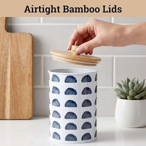 Kitchen Canisters for Countertop Set of 4, Patterned Iron w/ Airtight Lids