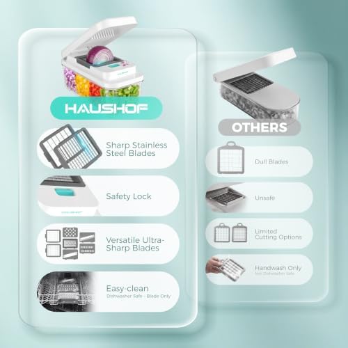 HAUSHOF 9-in-1 Vegetable Chopper & Mandoline Slicer, 7 Blades, Drain Basket - Image 3