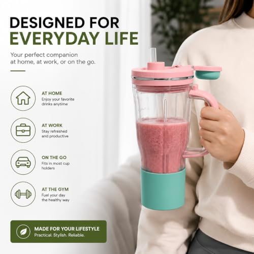 26oz Replacement Cup with Straw for Ninja BlendBoss Blender (Pink) - Image 3