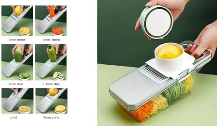 ANAM Mandoline Slicer & Vegetable Cutter – 6-in-1 Manual Food Chopper with Container – Stainless Steel Blades for Onions, Fruits & Vegetables – BPA-Free, Dishwasher Safe, Non-Slip Base, Easy Meal Prep - Image 2