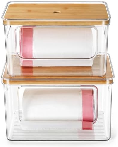 Trash Bag Dispenser Under Sink, 2 in 1 Garbage Bag Holder Dishwasher Pods Organizer for Kitchen Pantry Laundry Room