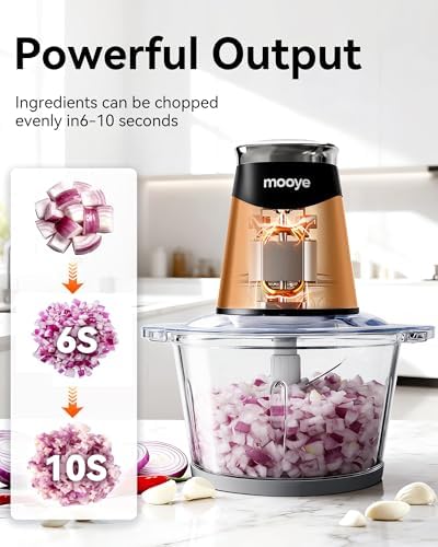 Food Processor Electric Food Chopper with Meat Grinder & Vegetable Chopper - 3 Bowls(8Cup+8Cup+3Cup) with Powerful Copper Motor - Includes 3 Sets of Bi-Level Blades for Fruits/Meat/Nuts - Image 4