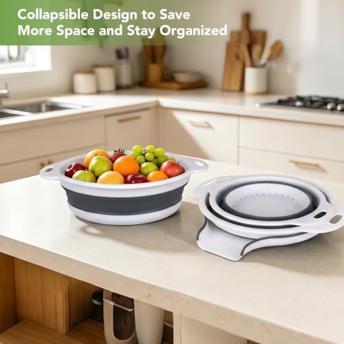 3-Pack Collapsible Colander for Kitchen with Self-Draining Base,Grey