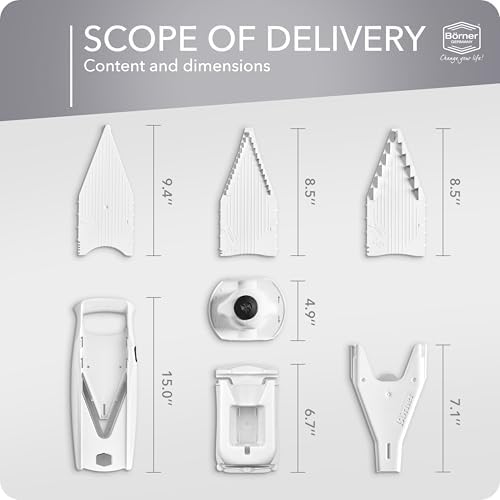 Mandoline Food Slicer Börner V5 (Profi Set) by Reston Lloyd • V-Slicer with 4 Inserts, Docking Station & Food Holder • Made in Germany • Fruit & Vegetable Chopper • Multiple Settings • Color: White - Image 5
