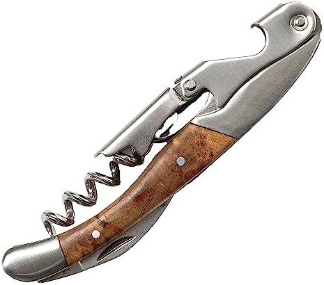 The Premium Professional Corkscrew Wine Opener with Elegant Wood Handle, Manual Wine Key with Foil Knife and Cap Bottle Opener for Bartenders, Waiters and Sommeliers