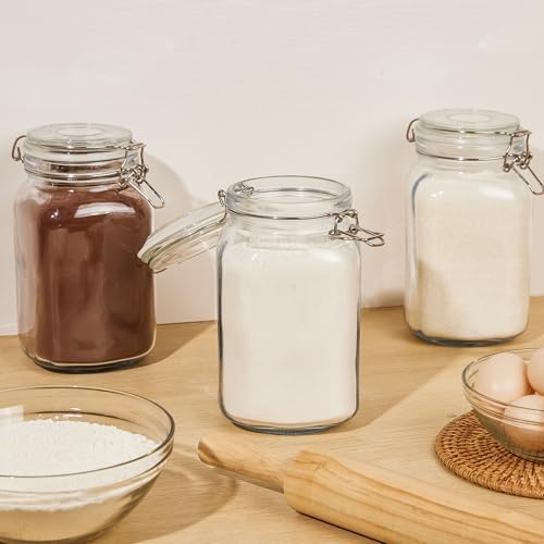 50oz Glass Food Storage Jars with Airtight Clamp Lids, 3 Pack