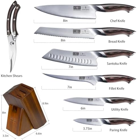 8PCS Kitchen Knife Set, Ultra Sharp Japanese Knife Sets with Block