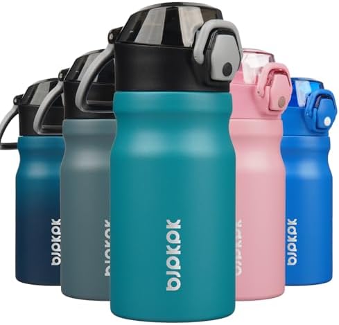BJPKPK 14 oz Insulated Water Bottle, Straw, Handle, Stainless Steel Flask by BJPKPK