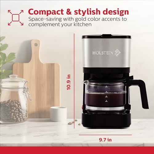 Holstein Housewares 5 Cup Coffee Maker – Compact Drip Coffee Machine with Auto Pause & Serve, Reusable Filter, Glass Carafe, Water Window & Warming Plate, Black - Image 6