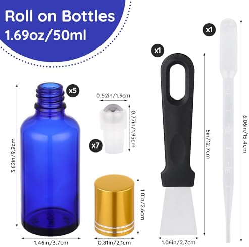 Segbeauty 1.7oz Thick Glass Refillable Roller Ball Applicator for Oil, 5pcs Blue Perfume Roller Bottles for Essential Oils, 50ml Empty Roll On Bottle for Eye Essence, Glass Perfume Rollerball Bottles - Image 3