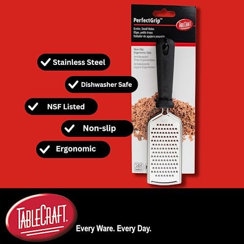 10978 Grater, Small Holes Stainless Steel Handheld Grater, Ergonomic Non-Slip Handle, PerfectGrip Utensil, Dishwasher Safe, 2.25" x 1" x 9.5", Silver