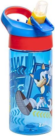 Sonic the Hedgehog Kids Water Bottle with Spout Cover and Built-in Carrying Loop, Made of Durable Plastic, Leak-Proof Water Bottle Design for Travel (17.5 oz, Non-BPA, Pack of 2)