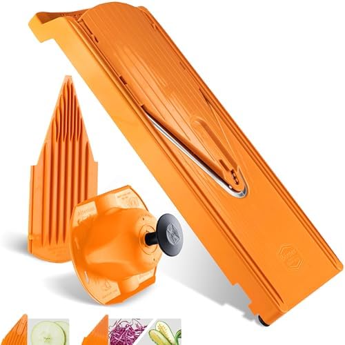 Börner Mandoline Slicer V3 (Basic Set) • V-Slicer for Vegetables & Fruits • Adjustable Kitchen Slicer • 3 Thickness Settings • With Rubber Feet & Stainless Steel V-Blade • Color: Orange by B%C3%B6rner