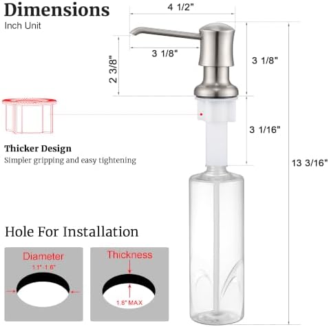 Soap Dispenser for Kitchen Sink, Soap Pump Brushed Nickel