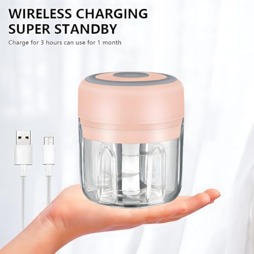 Electric Baby Food Maker & Garlic Chopper, USB Rechargeable Mini Processor, Easy Clean Design, 250ML (Pink) - Image 6