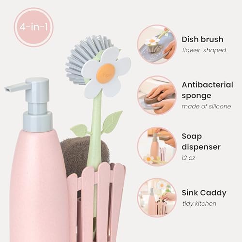 Florganic Kitchen Sink Caddy Set with Dish Soap Dispenser - Pink