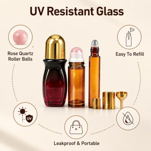 Rose Quartz Roller Bottles for Essential Oils, Empty Leakproof - Image 3
