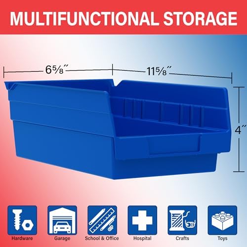 30130 Heavy Duty Plastic Shelf Bins, 12"x 6.5"x 4", Clear, 12-Pk