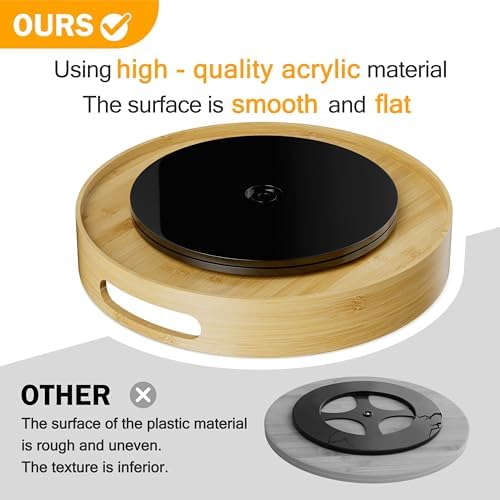 Lazy Susan Organizer 12 Inch Non-Skid Bamboo Lazy Susan for Kitchen Rotating Spice Rack with Handles, Wood Turntable for Kitchen Cabinet,Countertop (Bamboo, Medium)