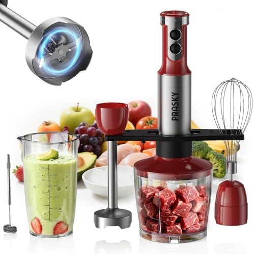 Immersion Blender Powerful Four Blades, Hand Mixer 5-in-1 with 20-speed, 1200W One-button Disassembly and Washing, Suitable for Kitchen Making Soups, Protein Shakes and Baby Food by Prasky