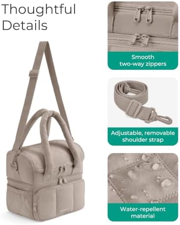 Lunch Bag Women, Double Deck Insulated Lunch Box, Camel