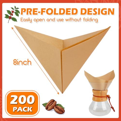 200 Count Unbleached Pour Over Coffee Filters, Square