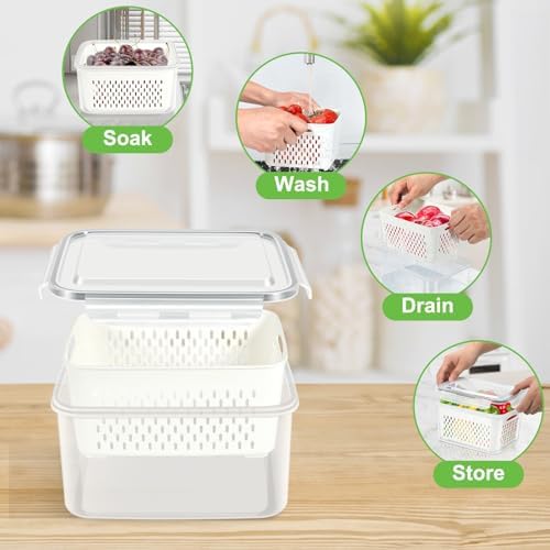 12 Pieces Fruit Storage Containers for Fridge Organizers and Storage, 6 Pack Large Produce Saver with Airtight Lid & Colander for Berry Lettuce Salad Vegetable Storage, Refrigerator Organizer
