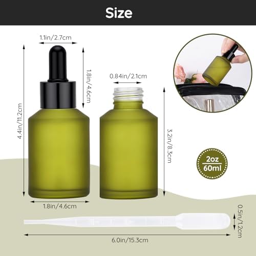 Segbeauty 2oz Small Frosted Glass Dropper Bottle, 2 Pack 60ml Green Travel Glass Eye Dropper Bottles for Essential Oils Bottles Empty, Mini Liquid Travel Containers Refillable with Transfer Tool - Image 3