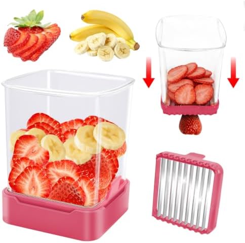 Strawberry Slicer Cup, Fruit Cutter – Quick-Slice, Meal Prep, Dark Pink by GENGCANG