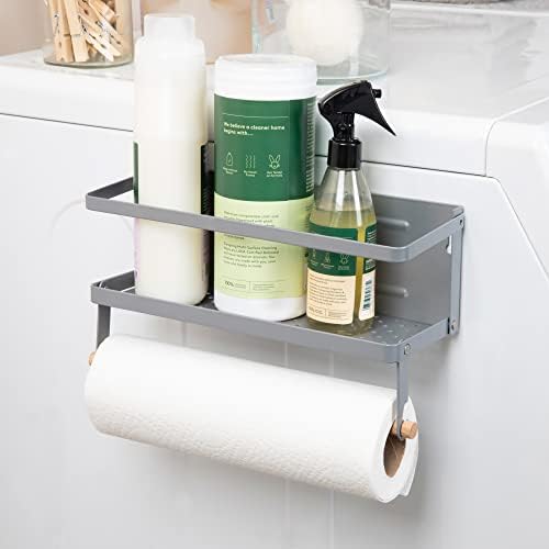 Metal Magnetic Spice Rack with Paper Towel Holder, Grey