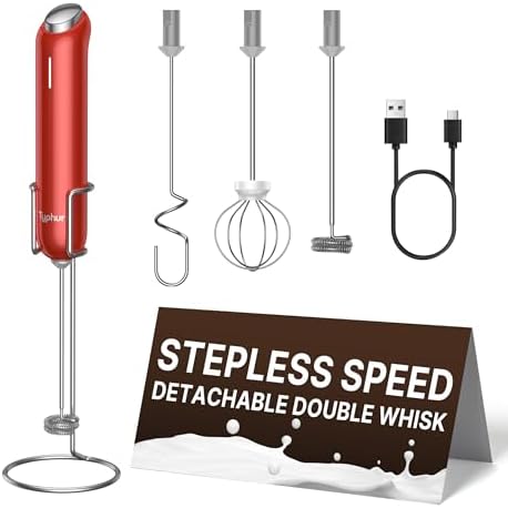 InstaWhisk Milk Frother with Variable Speed, Rechargeable Coffee Frother Wand with Detachable Double Whisk, Handheld Electric Stirrer for Latte, Cappuccino, Matcha, Almond Milk, Protein, Red by Unknown