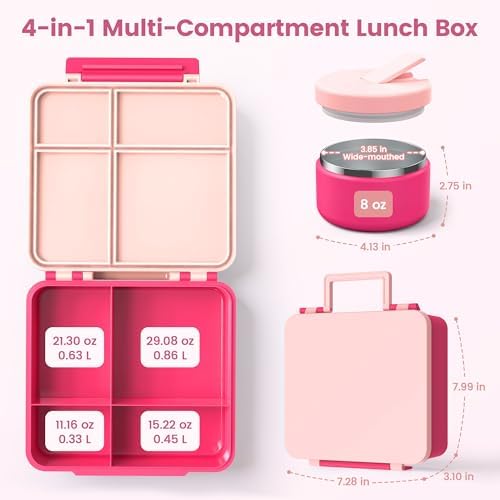 Bento Lunch Box for Kids with 8oz Soup Thermo, Pink