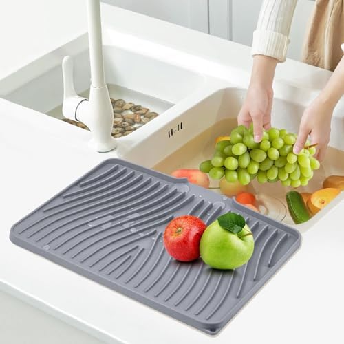 Silicone Dish Drying Mat for Kitchen Counter, Grey-1pcs, 16" x 12"