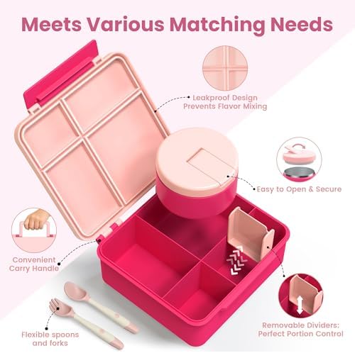 Bento Lunch Box for Kids with 8oz Soup Thermo, Pink