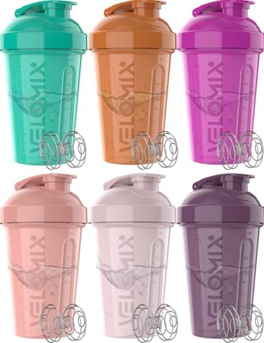 VELOMIX 6 Pack 20oz Shaker Cups for Protein Shakes, Rose Garden by VELOMIX