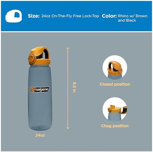 Nalgene 24 oz On The Fly Lock-Top Water Bottle, Rhino w/Brown and Black - Image 5
