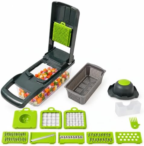 RüK 8-Blade Vegetable Chopper with Container, All-in-1 Kitchen Tool | Mandoline Slicer and Drain Basket by R%C3%BCK
