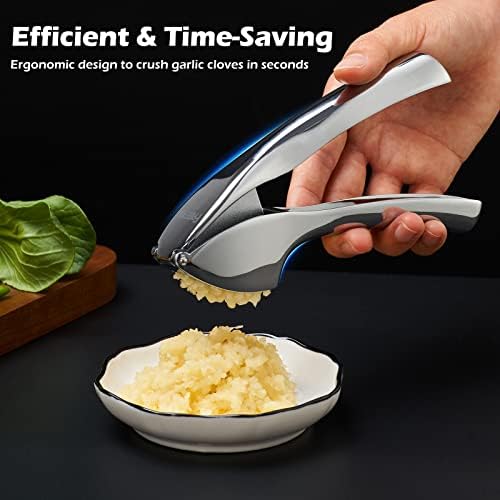 Garlic Press, Garlic Mincer Large-Capacity Garlic Crusher, Rustproof & Heavy-duty Ginger Crusher, Easy Clean & Dishwasher Safe, Ginger Press Design for Extracts More Garlic Paste Per Clove