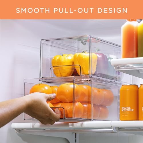 Clear Storage Drawers for Refrigerator (Wide + Narrow Deep, 6 Pack)