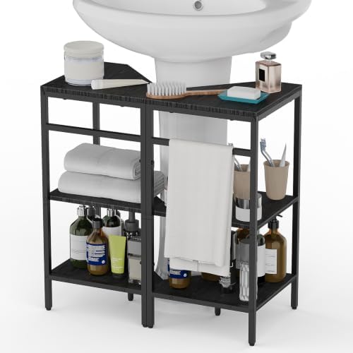 Pedestal Sink Shelf, 2 Pack Under Sink Organizers and Storage, Black