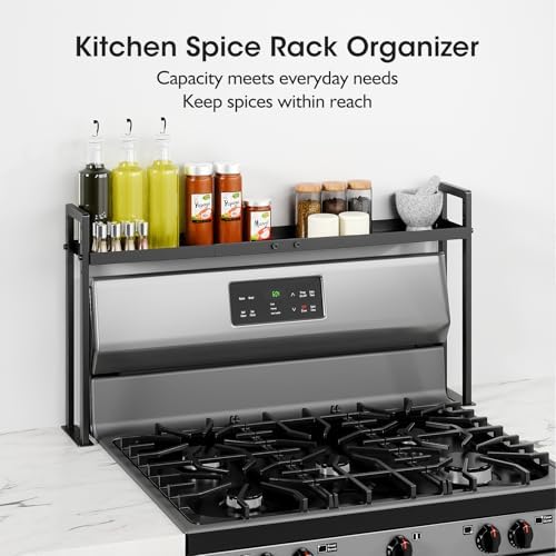 Adjustable Stove Top Shelf, 4-Level Spice Rack, Black