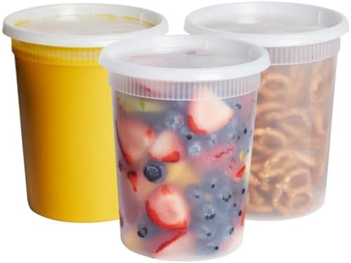 32 oz Plastic Deli Containers with Lids [24 Sets] Food Storage