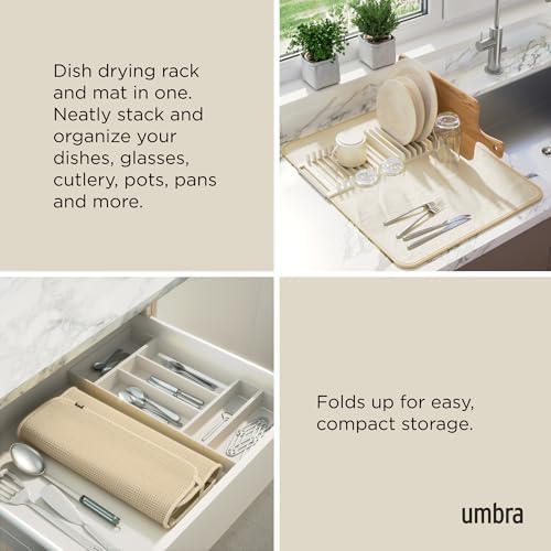 Udry Dish Drying Rack with Mat, Folds Flat for Storage, Linen