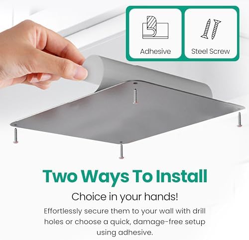 9 inches x 6.5 inches Stainless Steel Plate for Magnets, 3M Adhesive Back, Mounting Screws, Ideal for Magnetic Shelf, Spice Holders, Fridge Magnets. Mount Anywhere! (Silver, 1 Pack)