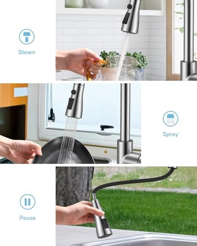 Kitchen Faucet with Soap Dispenser Set, Pull-Down, Brushed Nickel