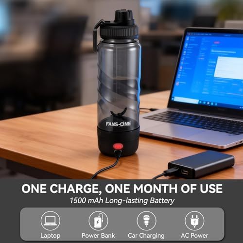 FANS-ONE Electric Protein Shaker Bottle, 24 oz Shaker Cups-No Clumps, Black - Image 4