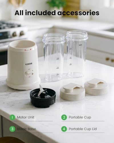 GDOR Personal Blender, 400W Smoothie Maker with 17.6oz Travel Cup, White - Image 4