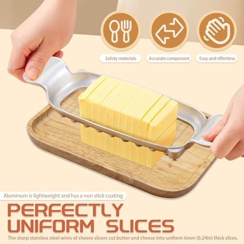 2 Pack Butter & Cheese Slicer Cutter, 17 Wires Butter Cutter with Stainless Steel Spreader Knife, Ergonomic Handle Portable Grip for Block Cheese, Soft Fruit, Egg - Image 4