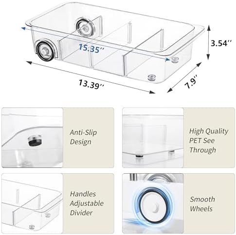 Roll-Out Refrigerator Organizers and Storage, 2 Pack Drawer Fridge Bins